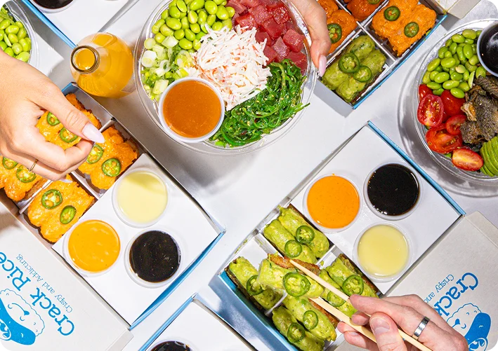 Lively Poke Bowl restaurant poke bowls with tuna, avocado, edamame and dipping sauces